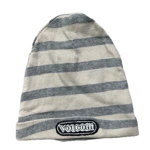 Volcom Baby Beige Grey Striped Beanie Hat Size 12 Months